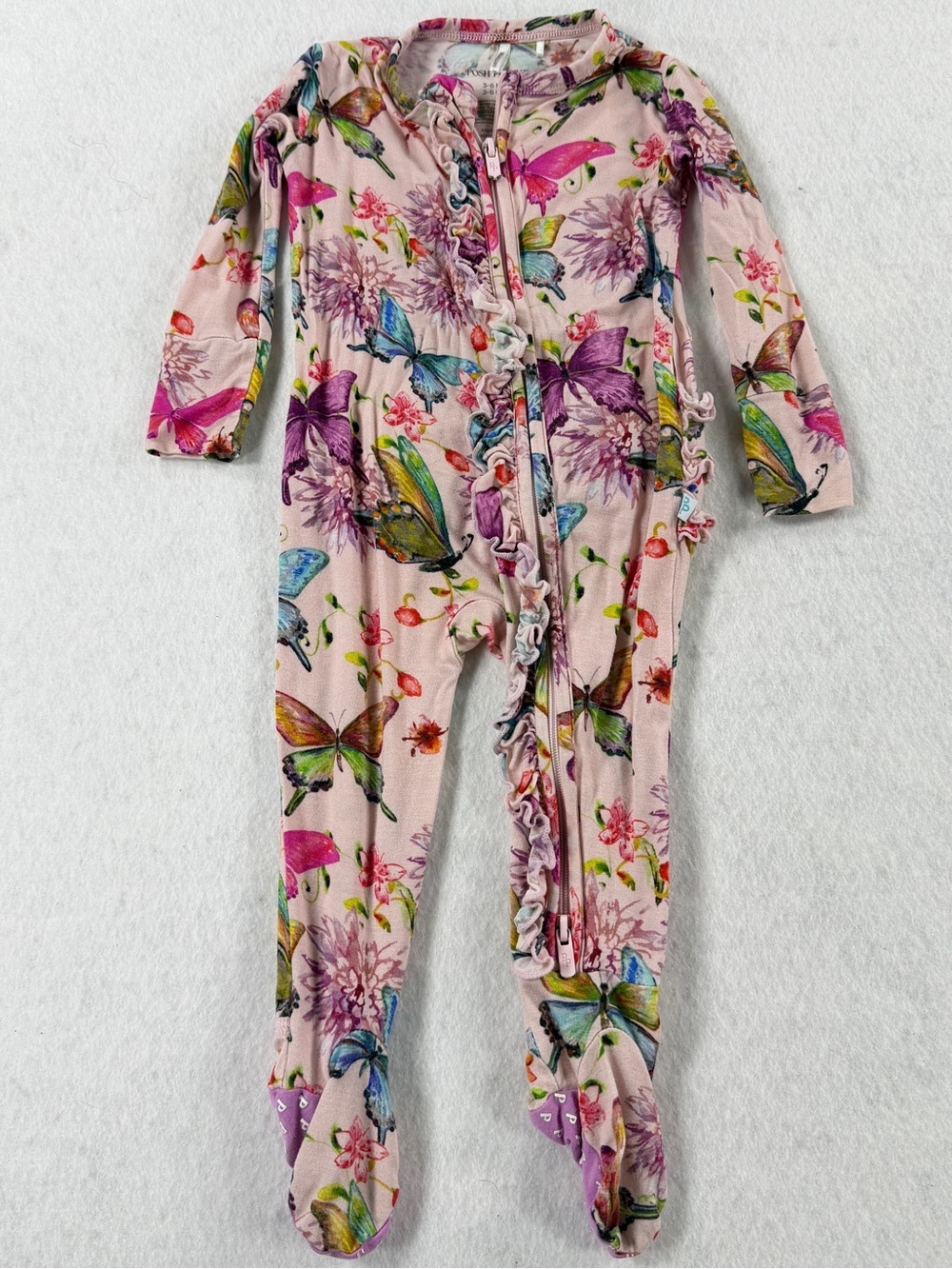 Posh Peanut Mariposa Butterfly Ruffle Bamboo Footie Pajamas 3-6 Months Pink